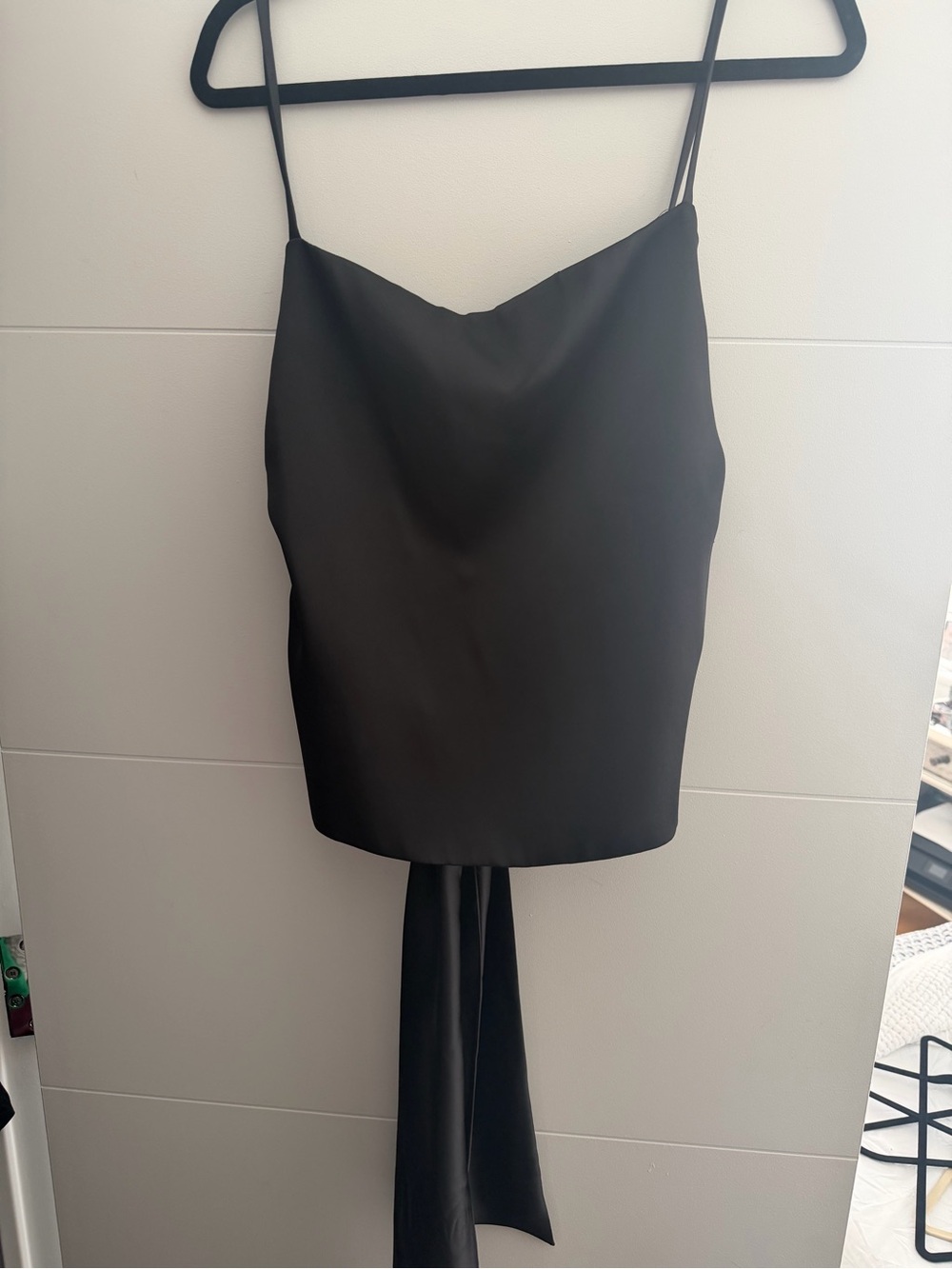 Zara Black Satin Cowl-Neck Tank with Back Tie